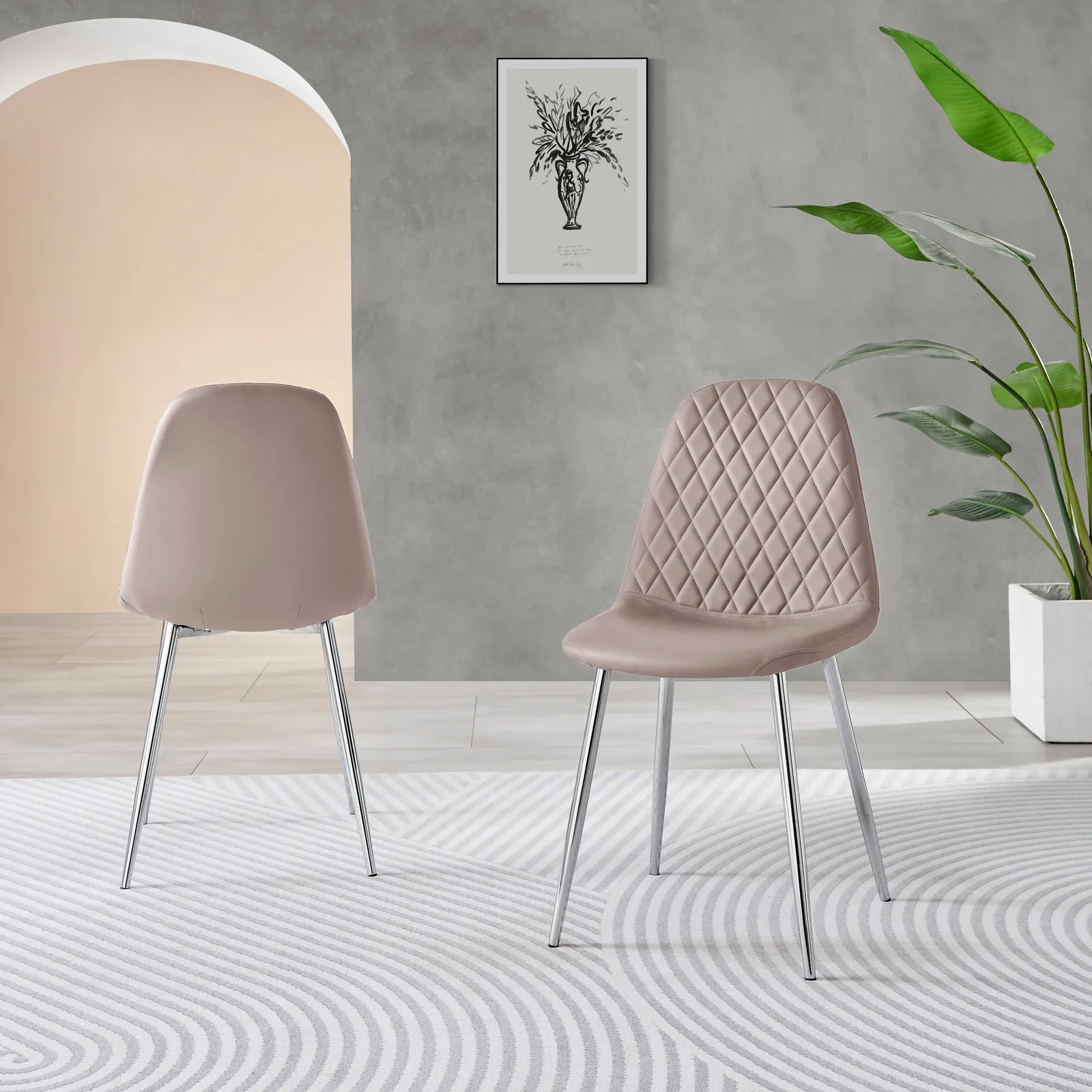 FurnitureboxUK 2x Corona Silver Leg Faux Leather Dining Chair in Beige 2