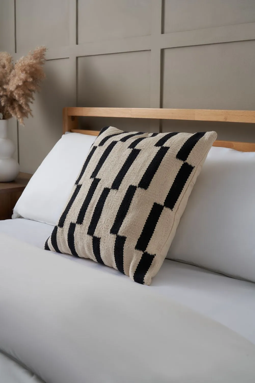 BHS Woven Stripe Cushion in Black