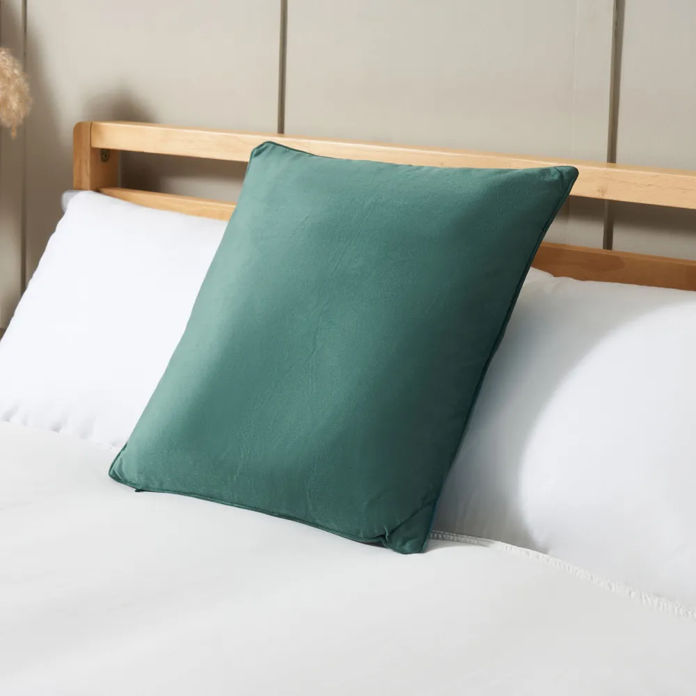 Small Velour Piped Cushion, Green 1