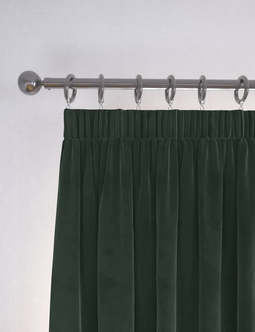 M&S Velvet Pencil Pleat Curtains Forest Green