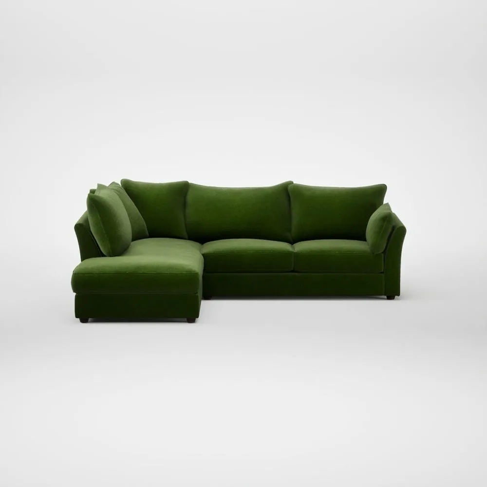 Heal's Tailor Left Hand Facing Corner Sofa Smart Luxe Velvet Grass Walnut Stained Feet 2