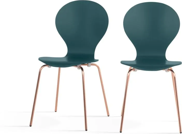 Set of 2 Kitsch Dining Chairs, Teal and Copper
