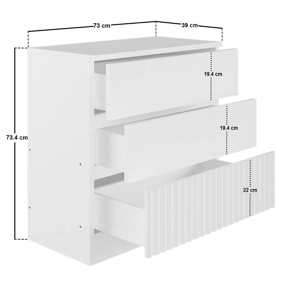 Flair Luca Ribbed 3 Drawer Chest in White 6
