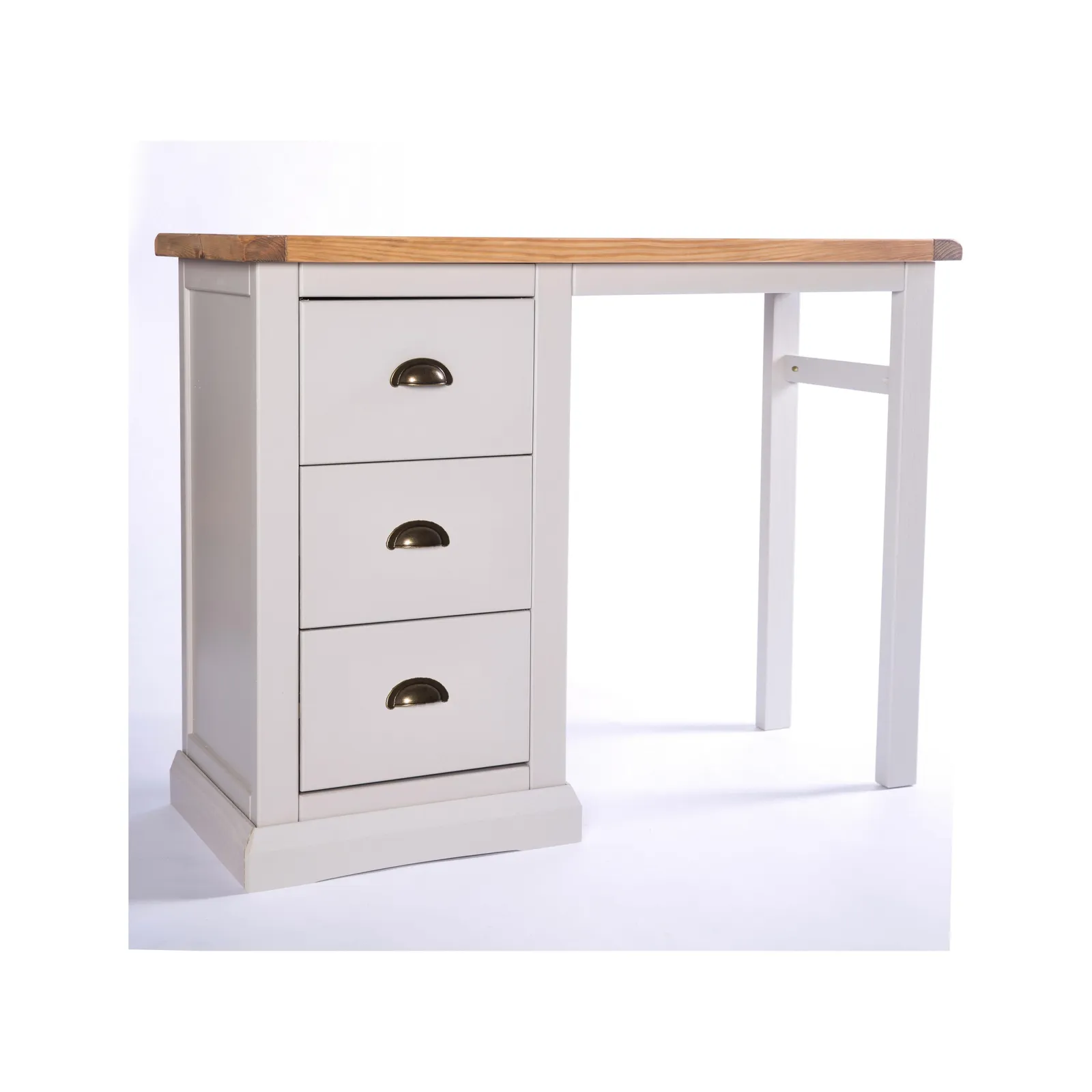 Cabinet Bits Loreo 3 Drawer Desk - Dressing Table Brass Cup Handle in Light Grey