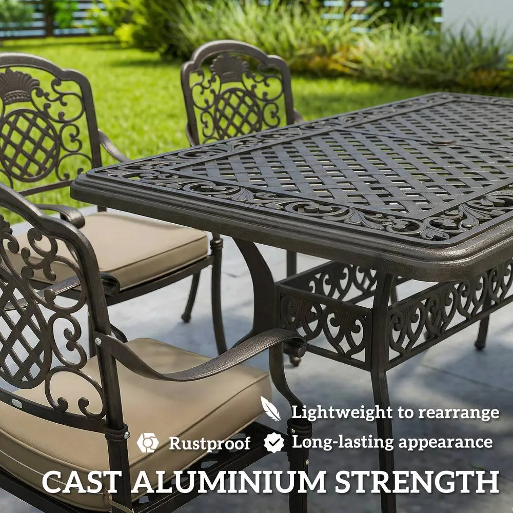 OUTSUNNY Outdoor Dining Set with Cushions, Parasol Hole, Bronze Tone 6