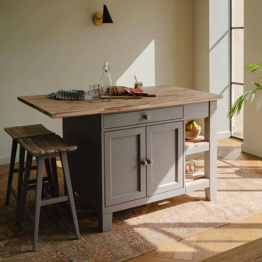 Statement Furniture Florence Bar Stool, Acacia Hardwood Rectangular Seat in Light Grey 5