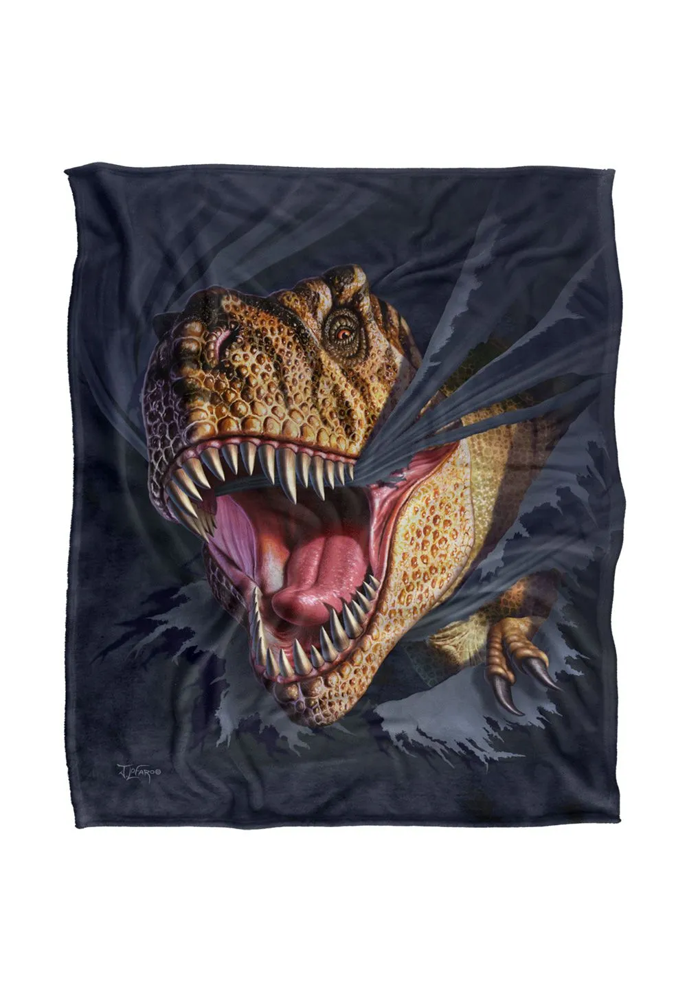 JQ Licensing Jlo T-Rex Ripping Dinosaur Silky Touch Super Soft Throw Blanket 152 X 127 cm in White