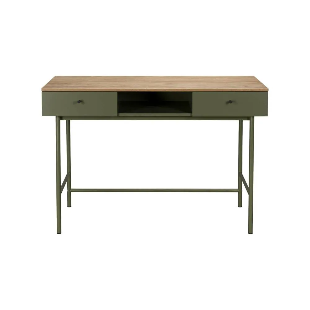 sweeek Wood decor & iron desk with 2 drawers & 1 compartment in Khaki 3
