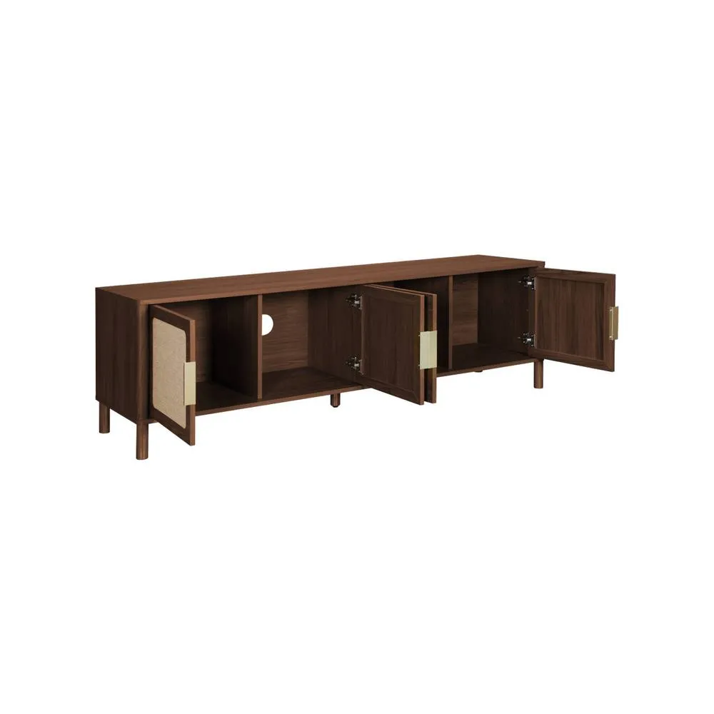 sweeek Vintage TV stand with wood decor & cane, 4 doors, 160cm in Dark Brown 3