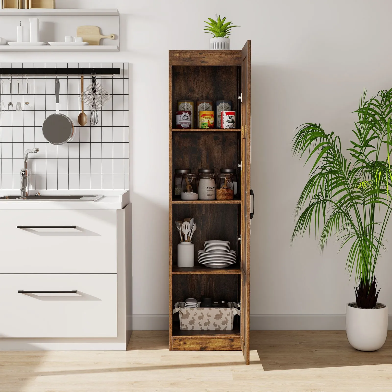 Costway 150 cm Tall Storage Cabinet 4-Tier Freestanding Floor Cabinet in Brown 3