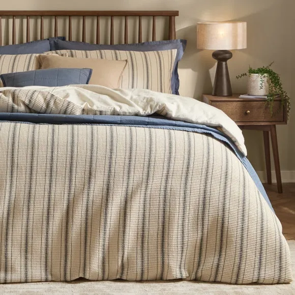 Yard Waffle Stripe 100% Cotton Duvet Cover & Pillowcase Set 3