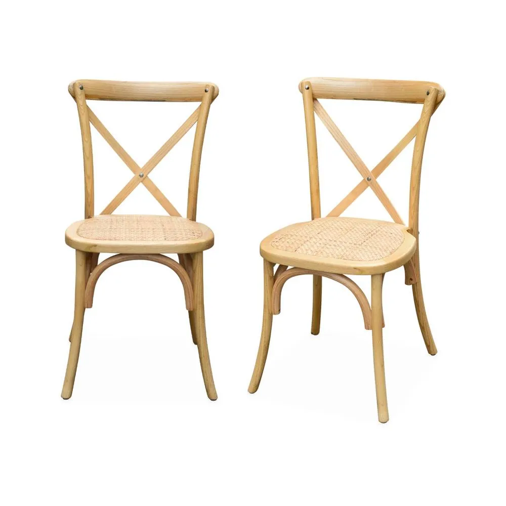 sweeek Set of 2 Vintage Wooden Bistro Chairs in Beige 2