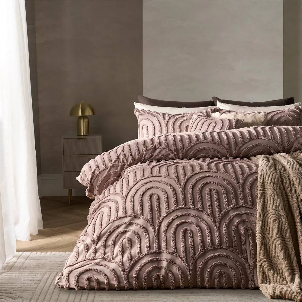 OHS Tufted Arches Bedding Set Duvet Cover with Pillowcase in Dusty Pink