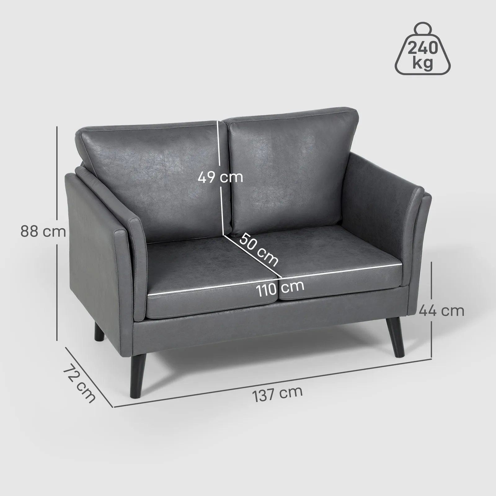 HOMCOM Small Sofa, Loveseat Sofa for Bedroom, Home Office in Dark Grey 3