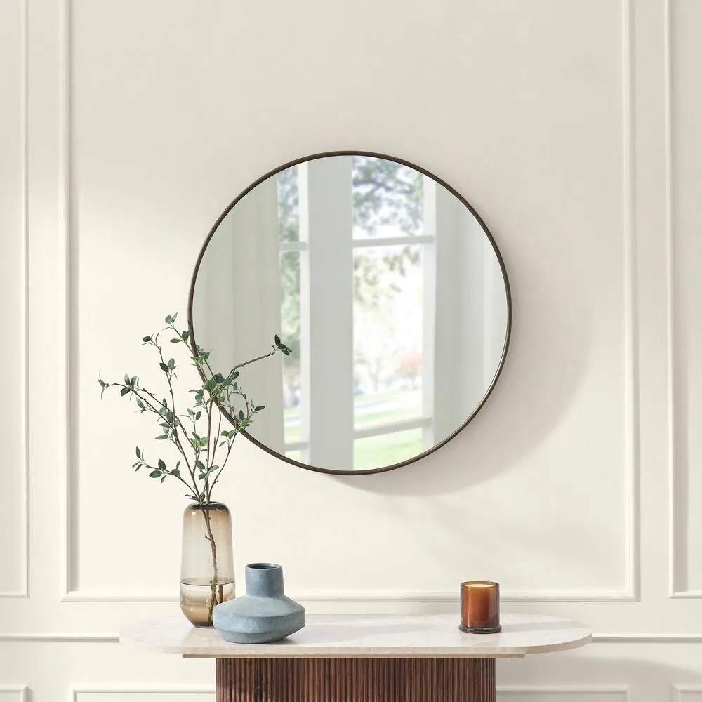 FurnitureboxUK Inga Walnut Wood Medium Round 80cm Wall Mirror 2