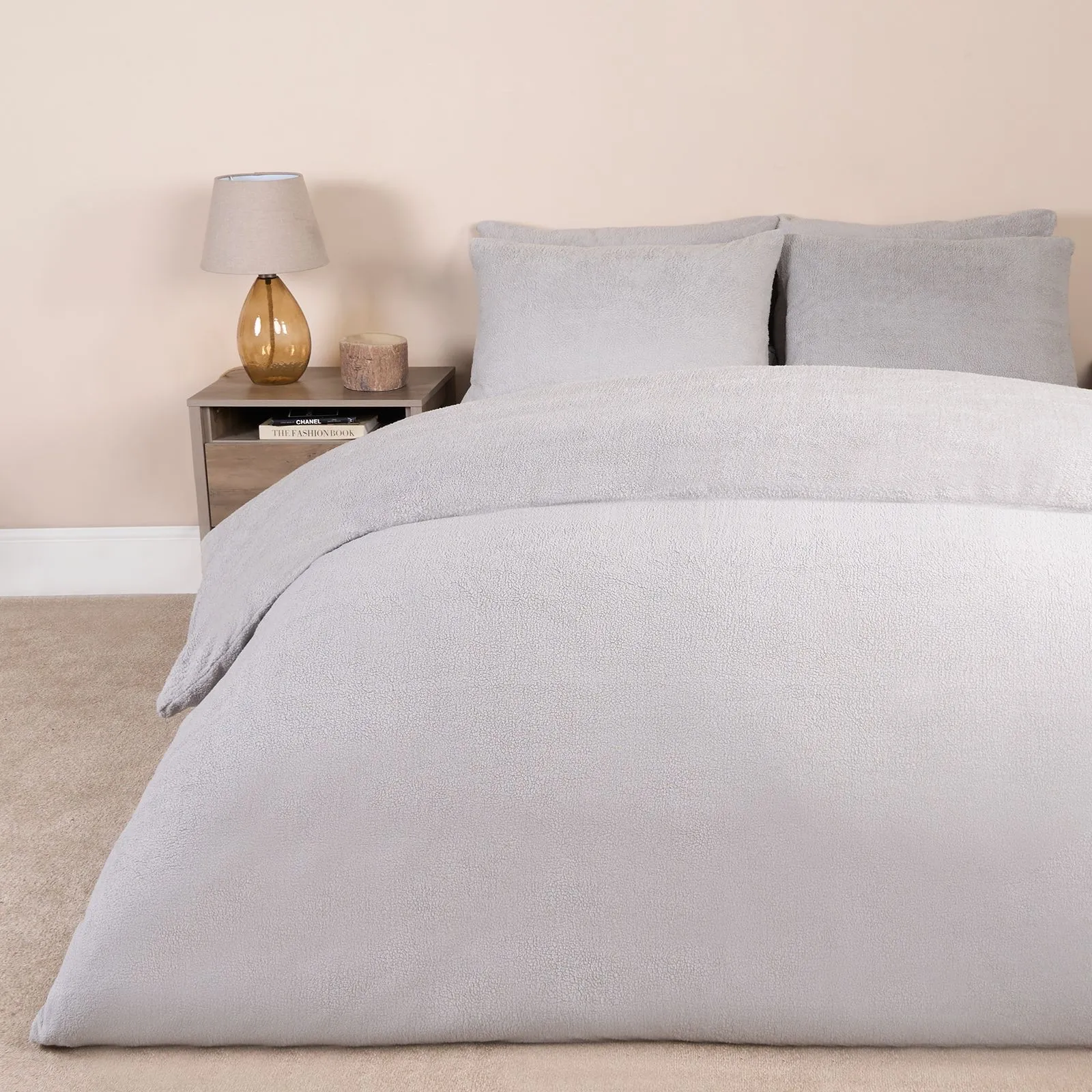 OHS Thermal Soft Teddy Fleece Duvet Cover Bedding Set in Light Grey