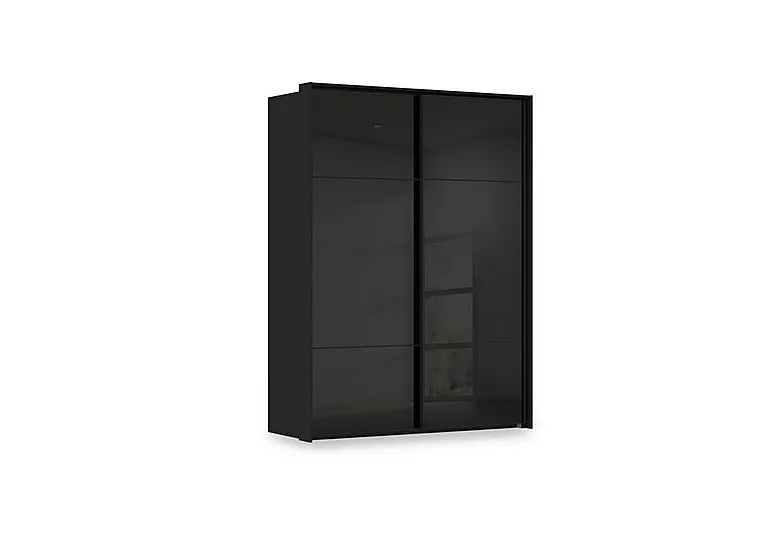 Haven 170cm 2 Door Slider Wardrobe with Glass Doors - Black Glass