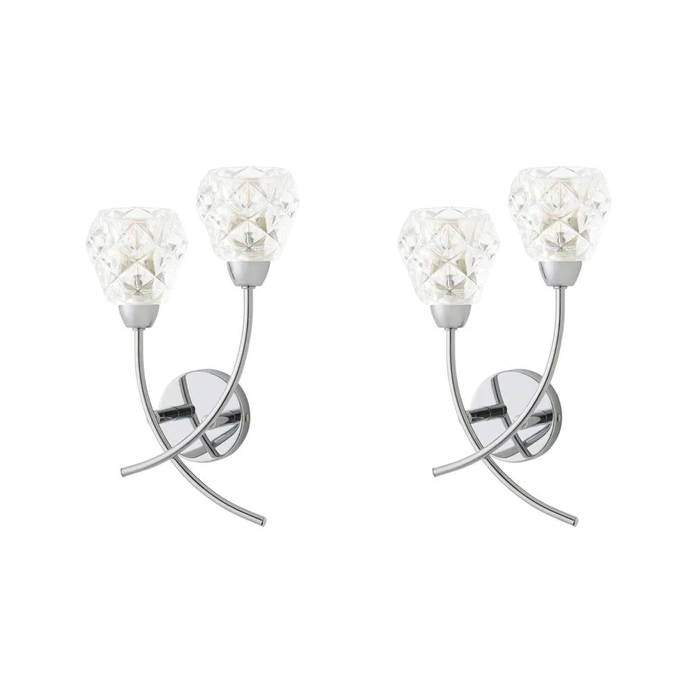ValueLights Astley Pair of Chrome 2 Way Crystal Shade Wall Lights in Metallic Silver