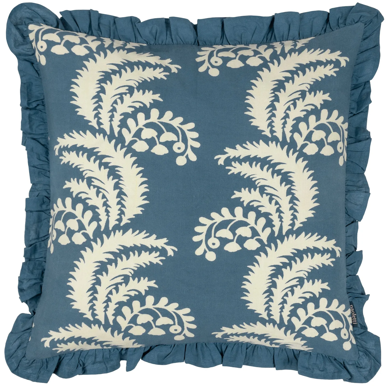 Paoletti Montrose 100% Cotton Fringed Leaf Cushion in Dark Blue 2