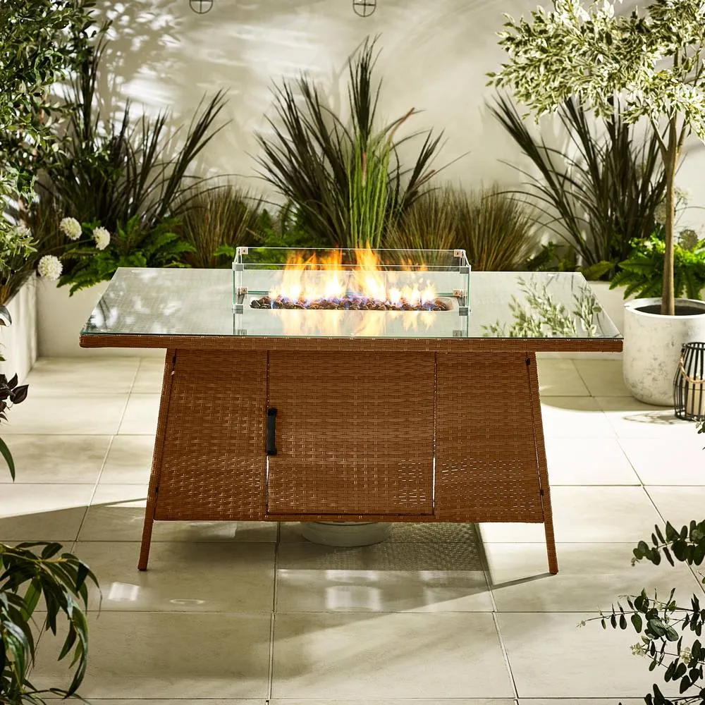 FurnitureboxUK Marbella Rattan 6 Seat Garden Dining Table + Firepit in Beige 3