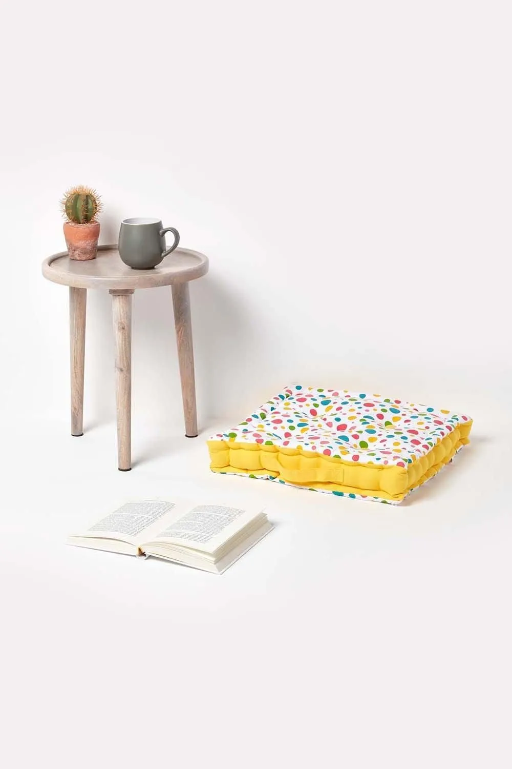 Homescapes Cotton Multi Coloured Polka Dot Floor Cushion 2