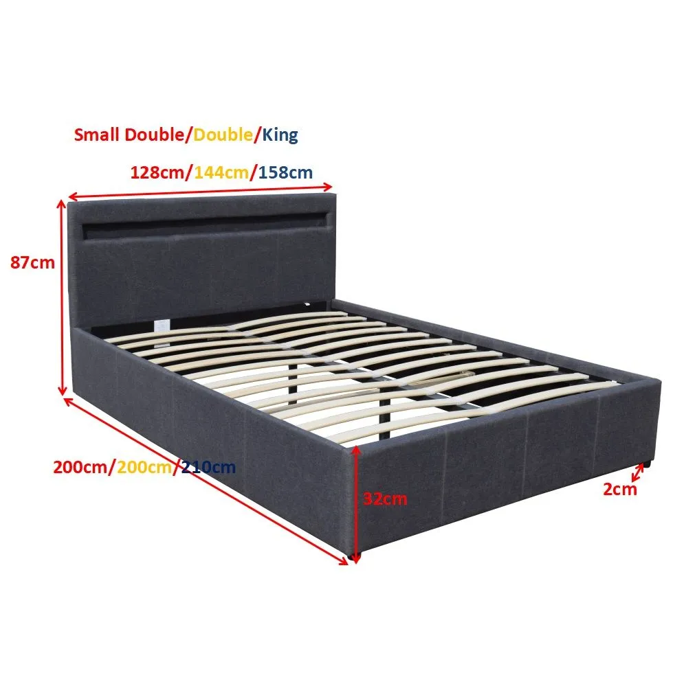 Comfy Living Ltd Fabric Modern Gas Lift Ottoman Bed Frame With LED in Dark Grey 3