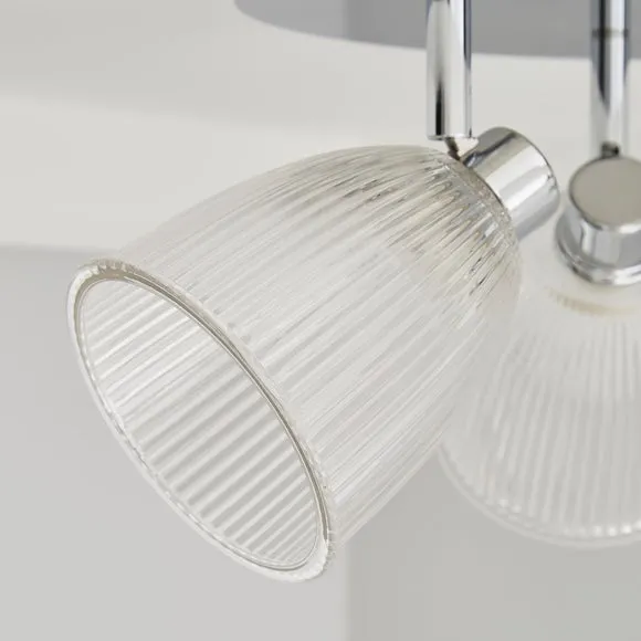 Bremont 3 Light Ribbed Glass Bathroom Semi Flush Spotlight 3