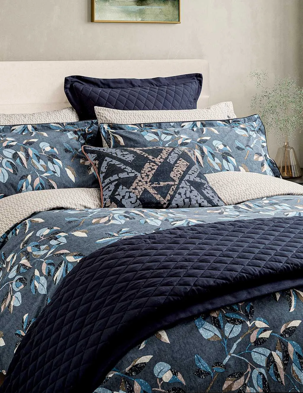 Bedeck of Belfast Pure Cotton Sutton/Albany Pillowcase Indigo