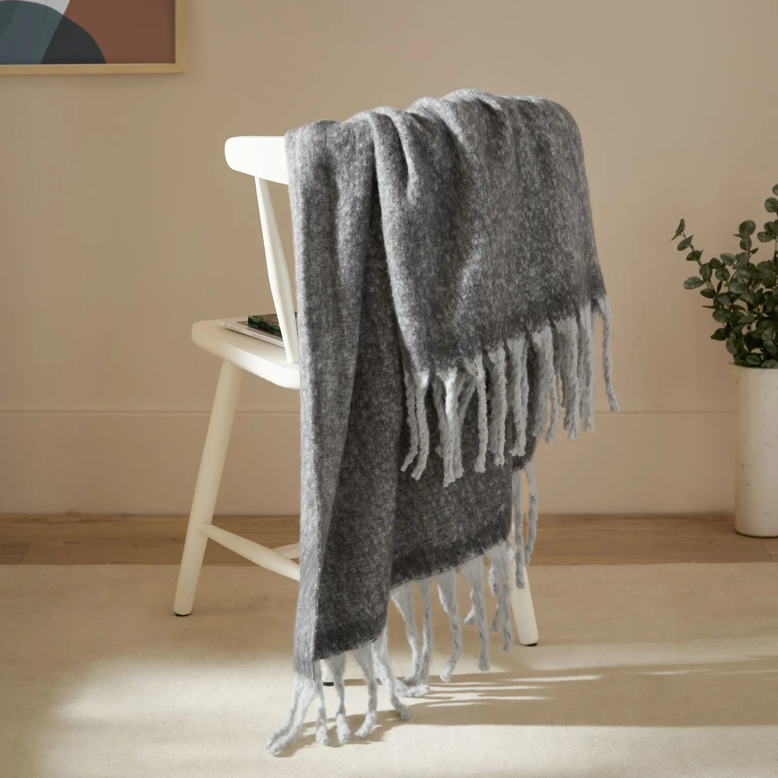 Furn Cozy Woven Tasselled Throw in Charcoal