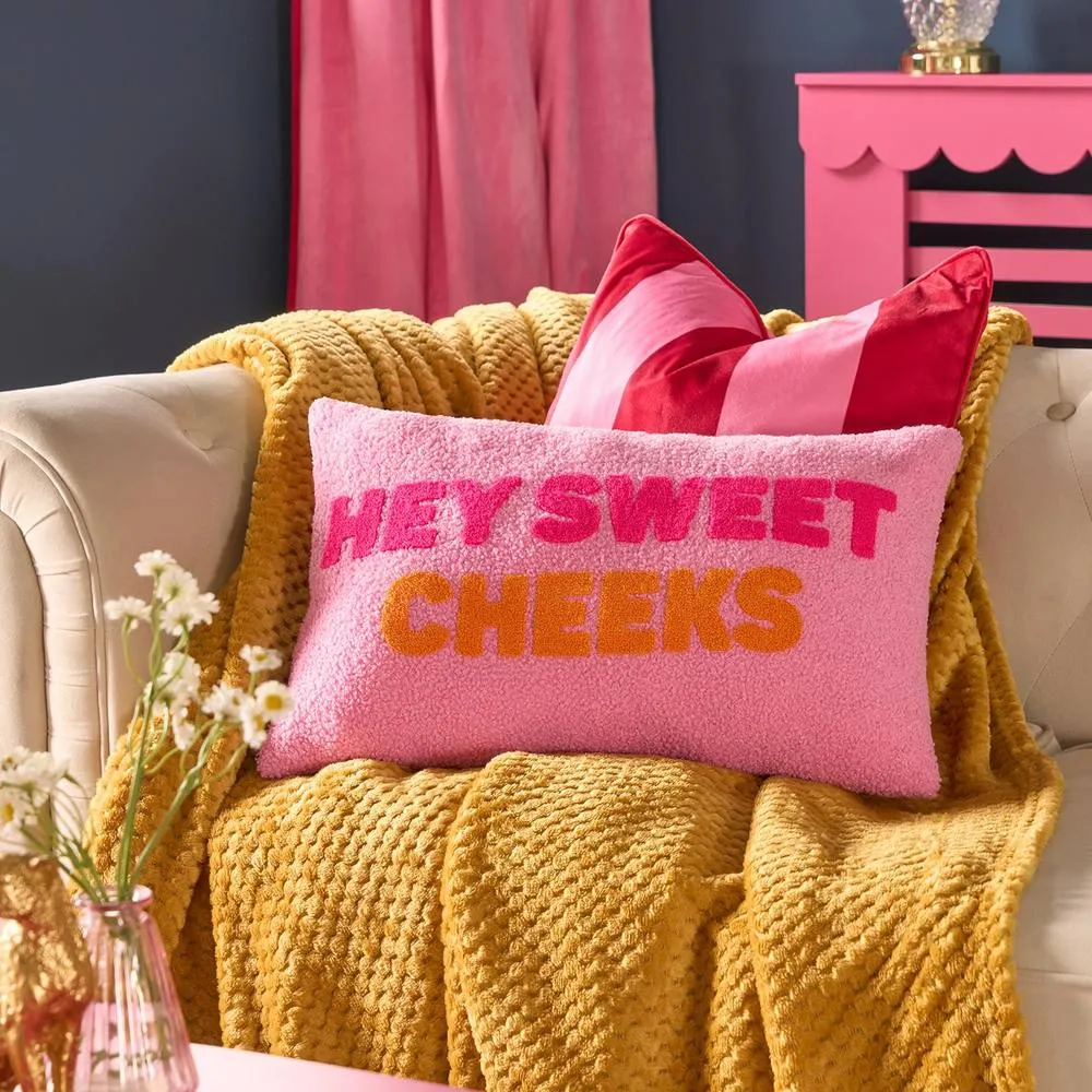 OHS Hey Sweet Cheeks Slogan Decorative Scatter Cushion Throw Pillow in Pink