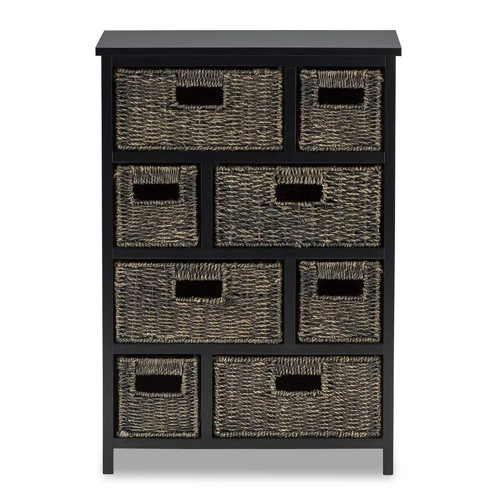 Statement Furniture Tetbury 8 Drawer Storage Unit- Black with Blackwash Seagrass Baskets