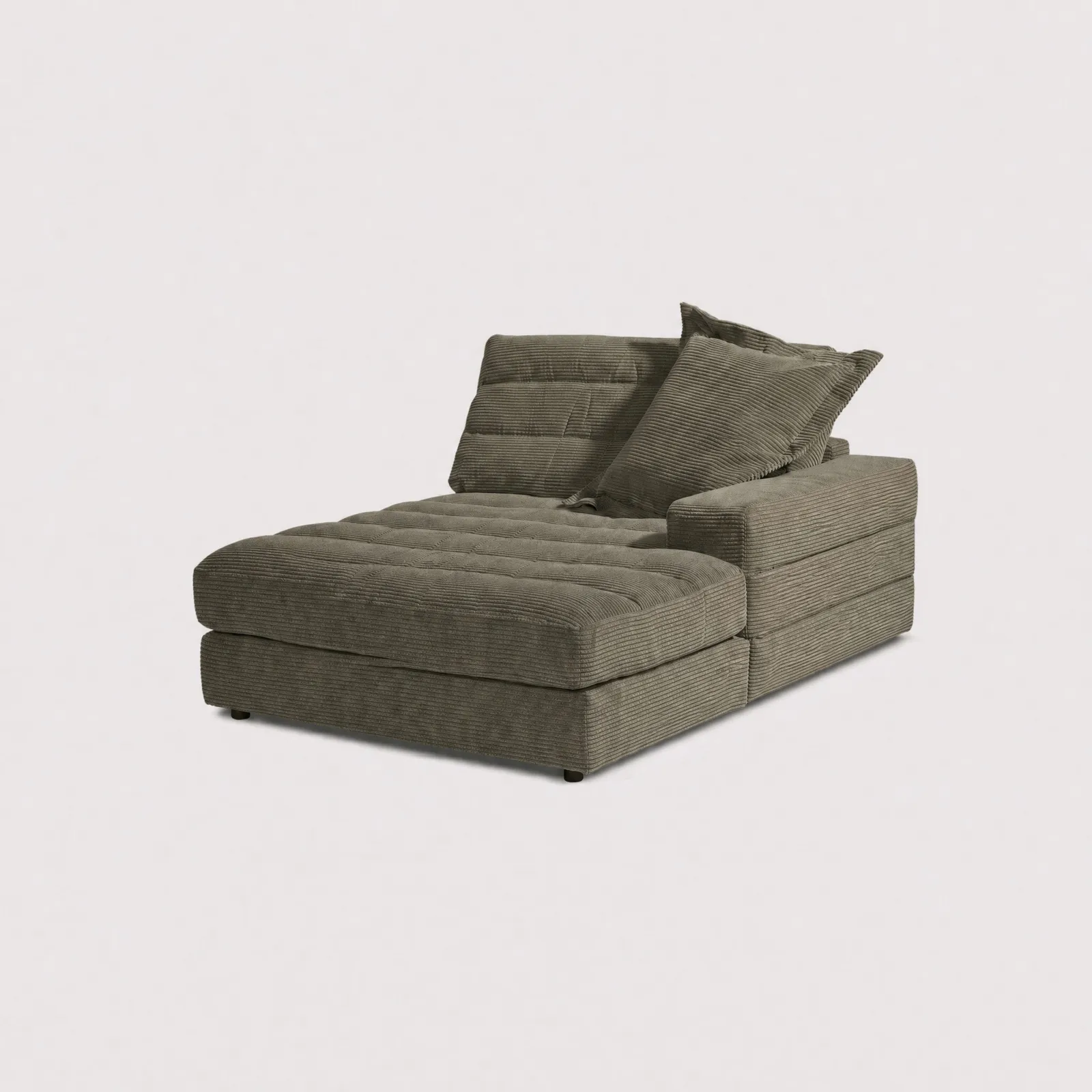 Twain Long Longchair Armrest Right Modular Sofa, Green Fabric | Barker & Stonehouse