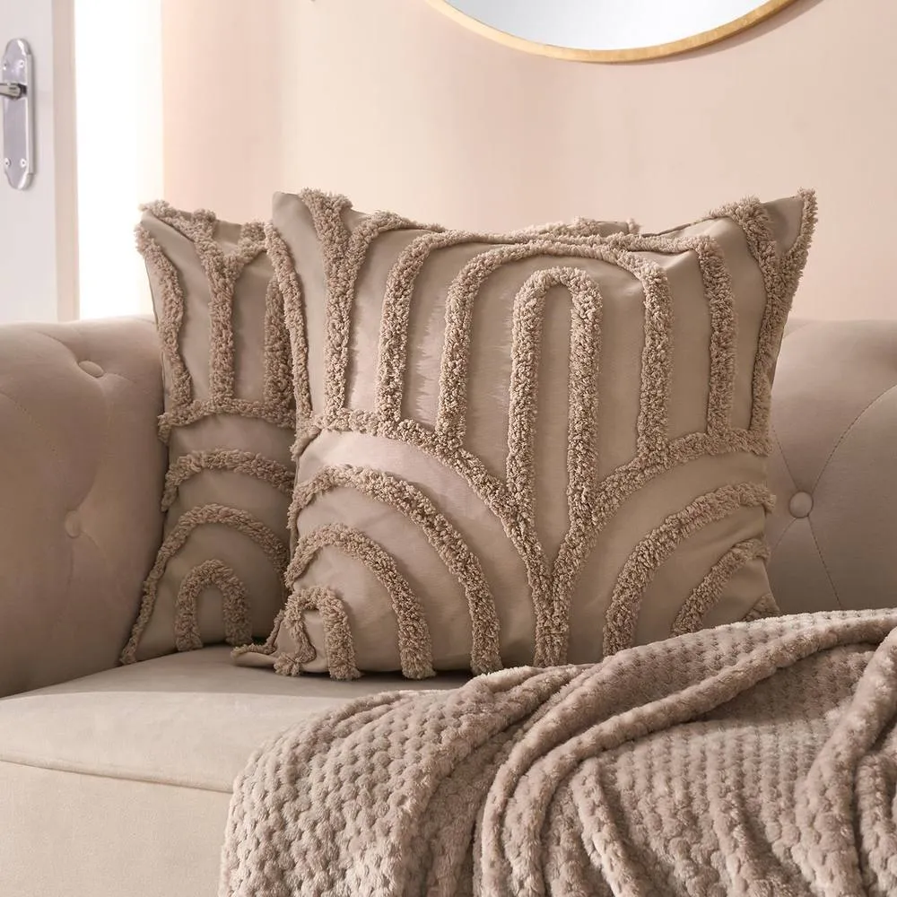 OHS 2 x Tufted Arches Cushion Cover Luxury Modern in Light Brown