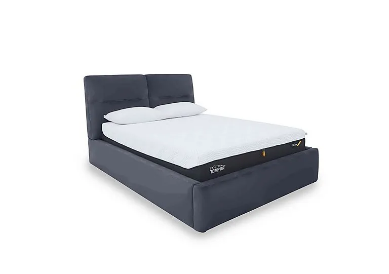Stark Leather Manual Ottoman Bed Frame - Super King - BV Ocean Blue