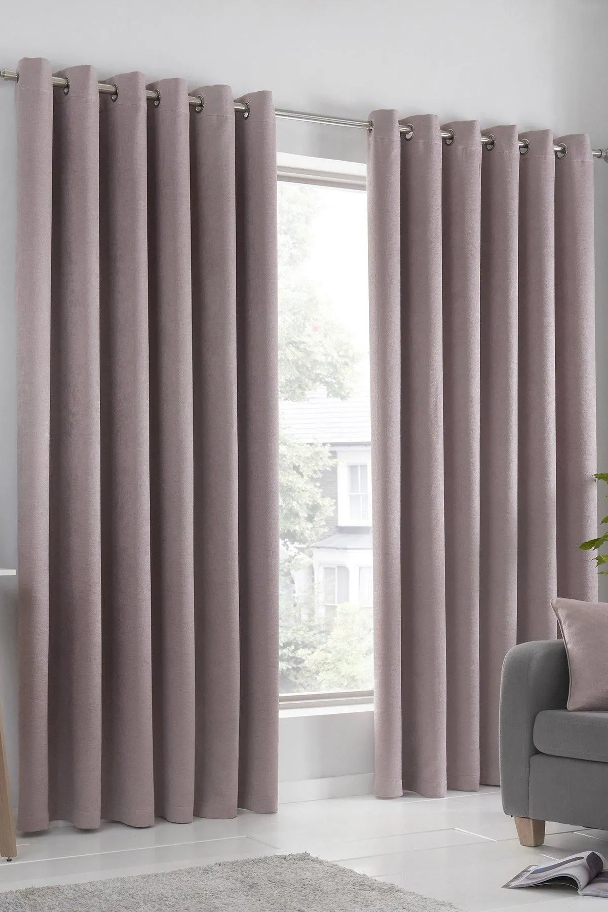 Fusion 'Strata' Triple-Woven Dimout Eyelet Curtains in Rose 1