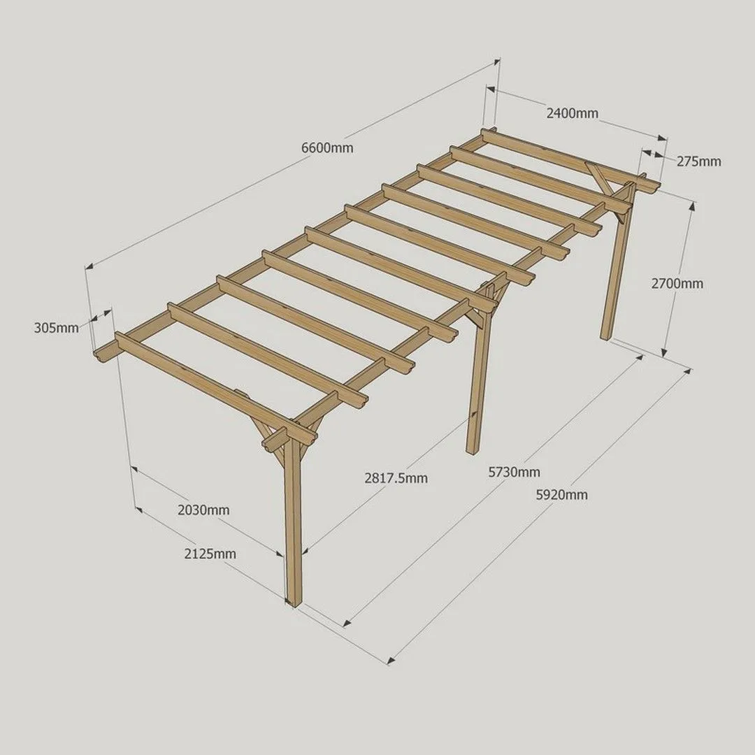 Rutland County Garden Furniture Ltd Wall Mounted Garden Pergola 3 Posts, Wood, L240 x W660 x H270cm, Brown 6