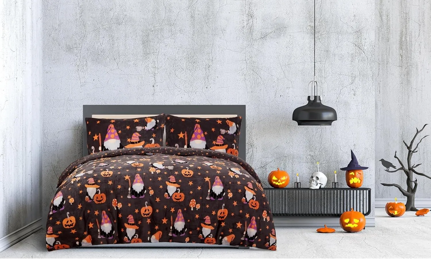 Smart Living Halloween Gonk Flannel Duvet Set Reversible Duvet Cover with Pillowcase in Charcoal 4