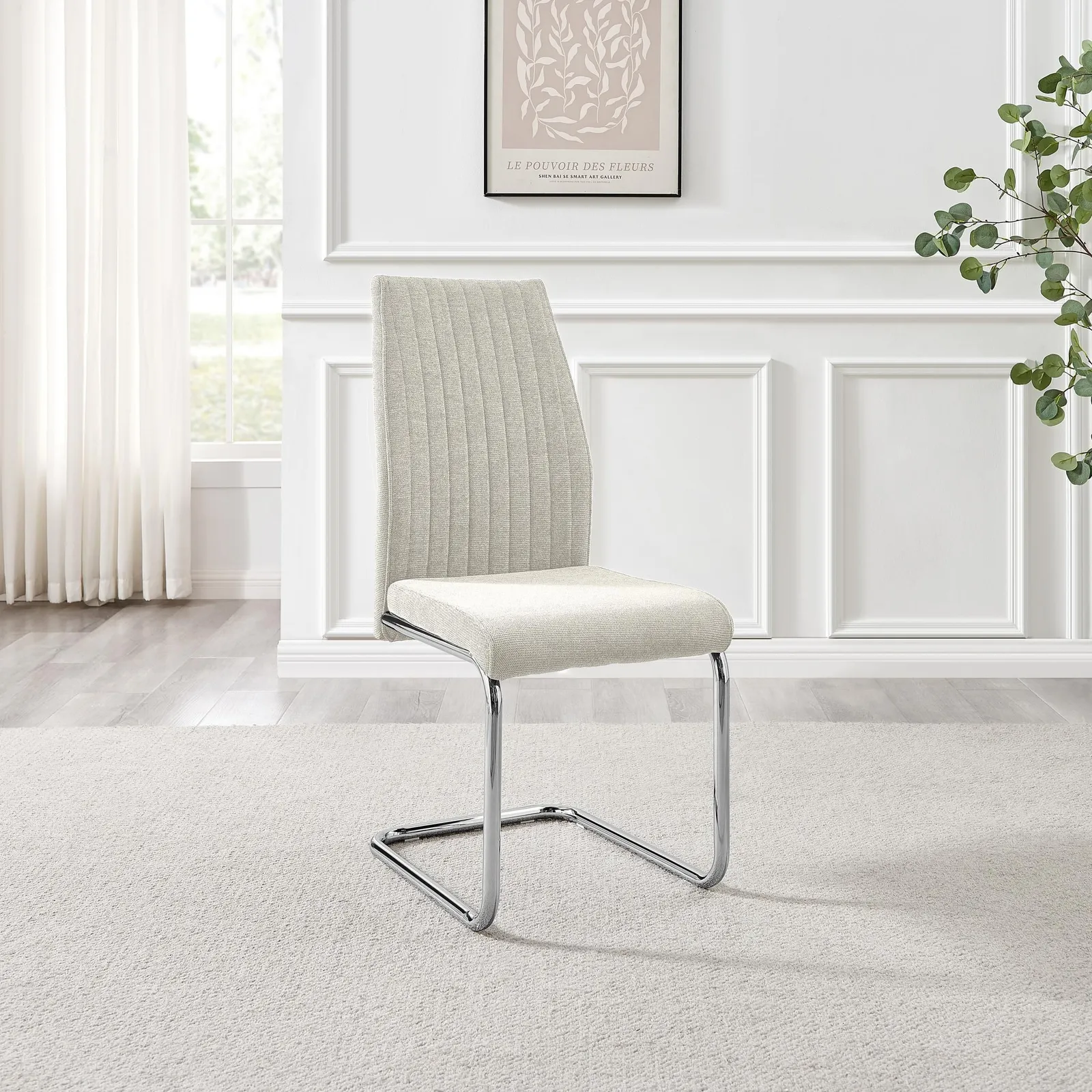 FurnitureboxUK Lorenzo 2x Fabric Silver Leg Dining Chair in Cream 4