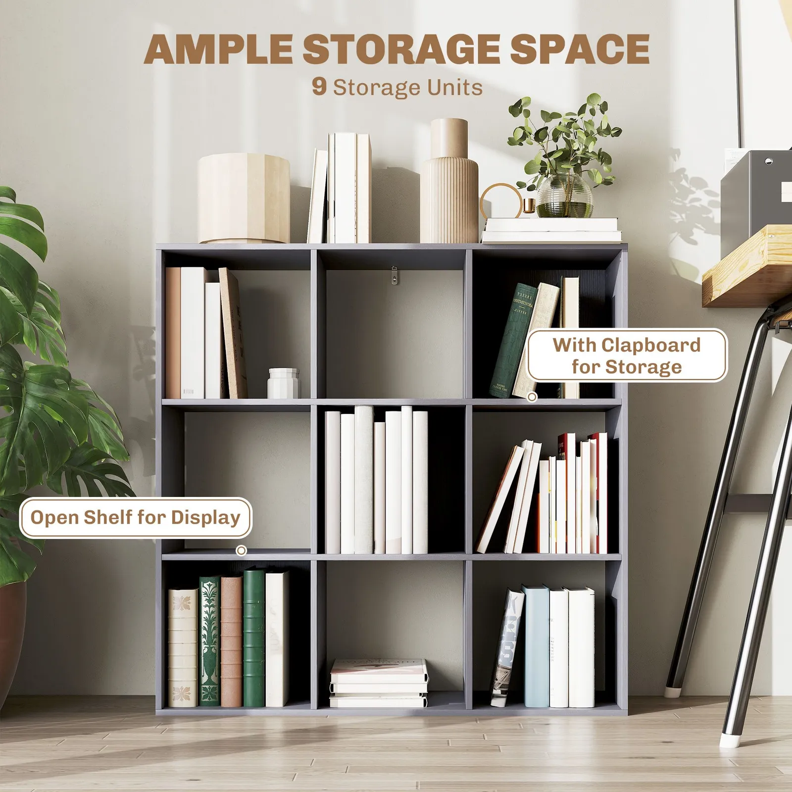 HOMCOM 9 Cube Storage Unit Cabinet Bookcase Display Shelves in Grey 4