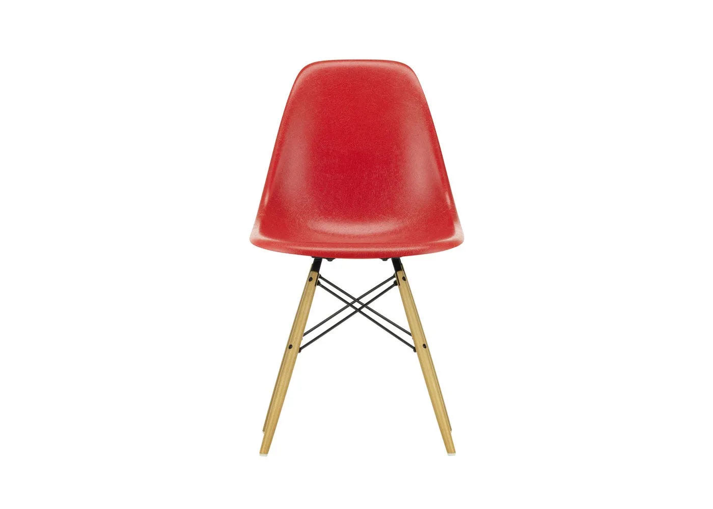 Vitra Eames Fibreglass Chair DSW Eames Classic Red 02 Golden Maple Base 05 Glides