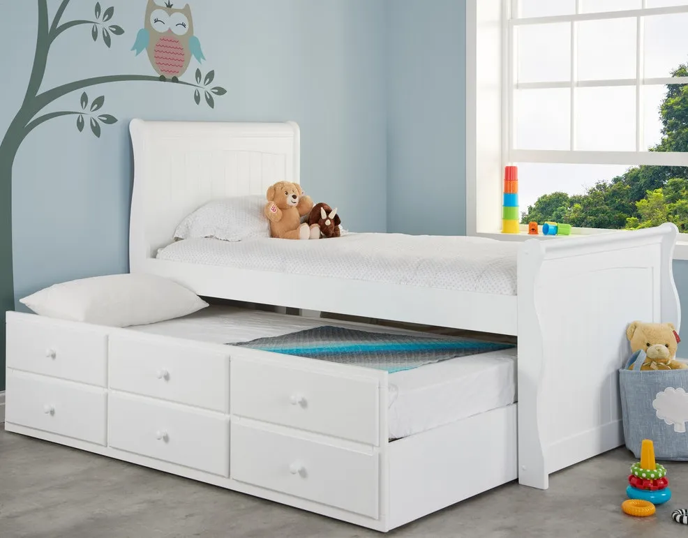 Verona White Wooden Storage Guest Bed Frame - 3ft Single