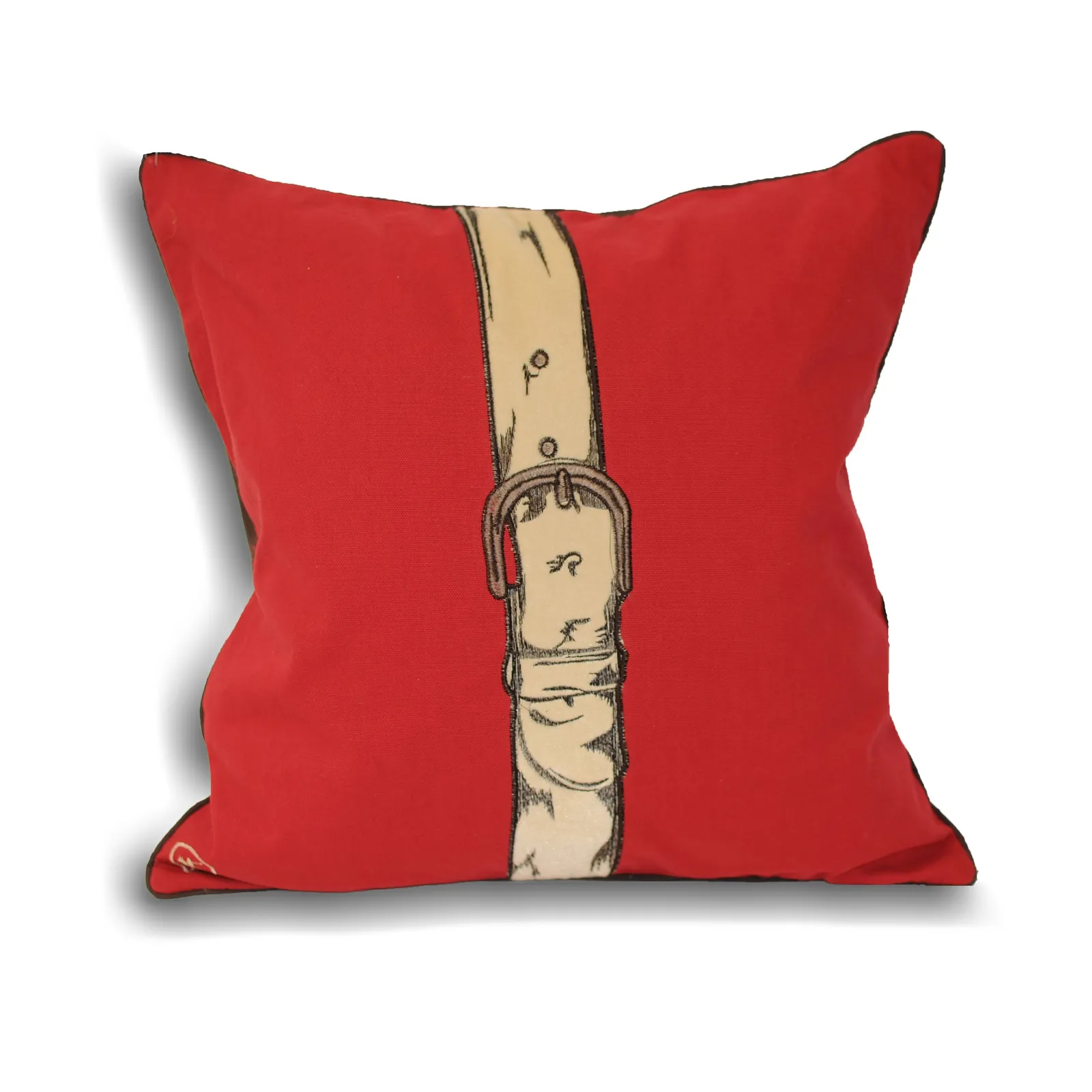 Paoletti Polo Strap Printed Piped Cushion in Red 1