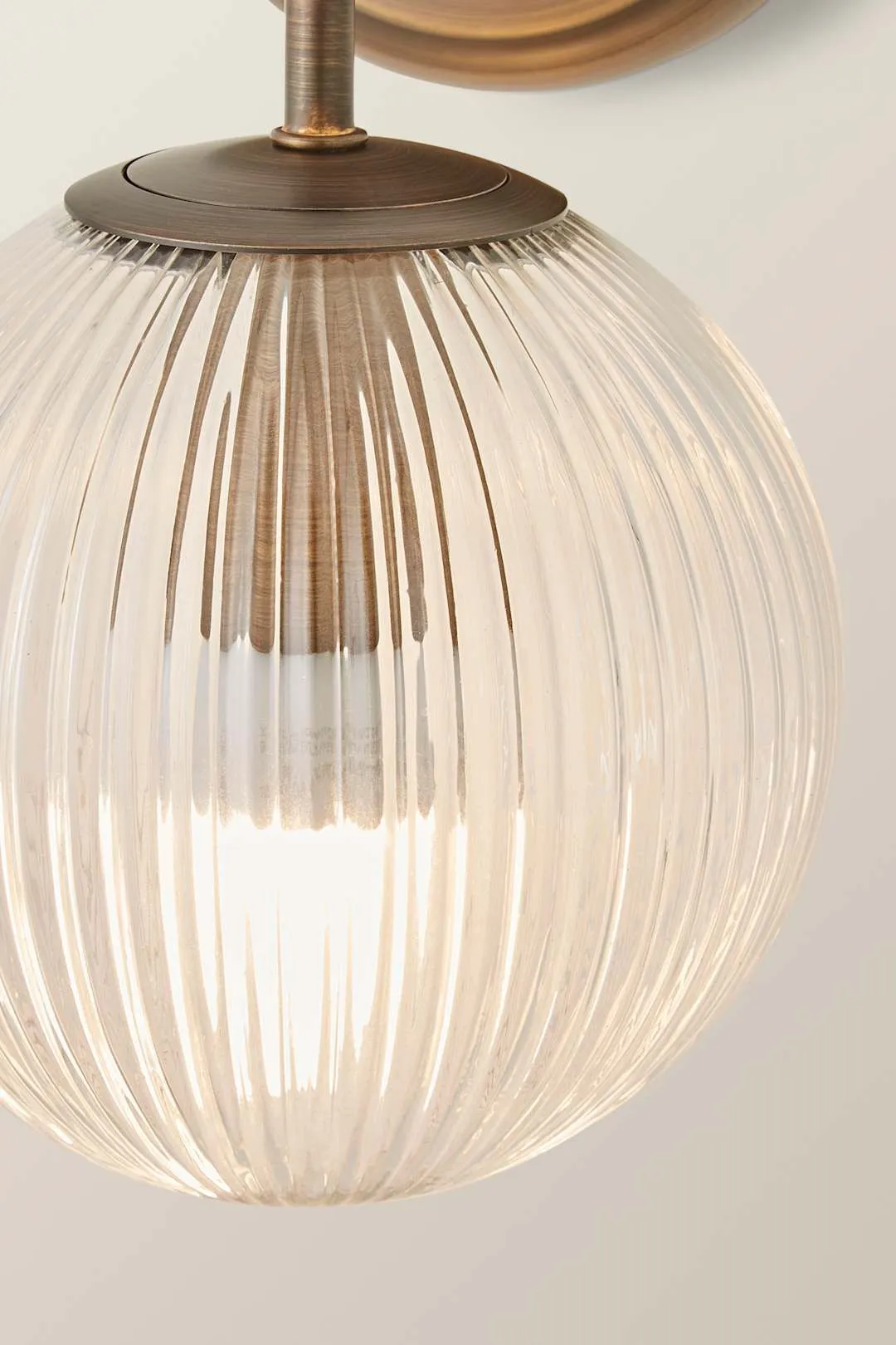 ValueLights Kempton Ribbed Glass Globe Shade Single Arm Wall Light with Bulb in Bronze 4