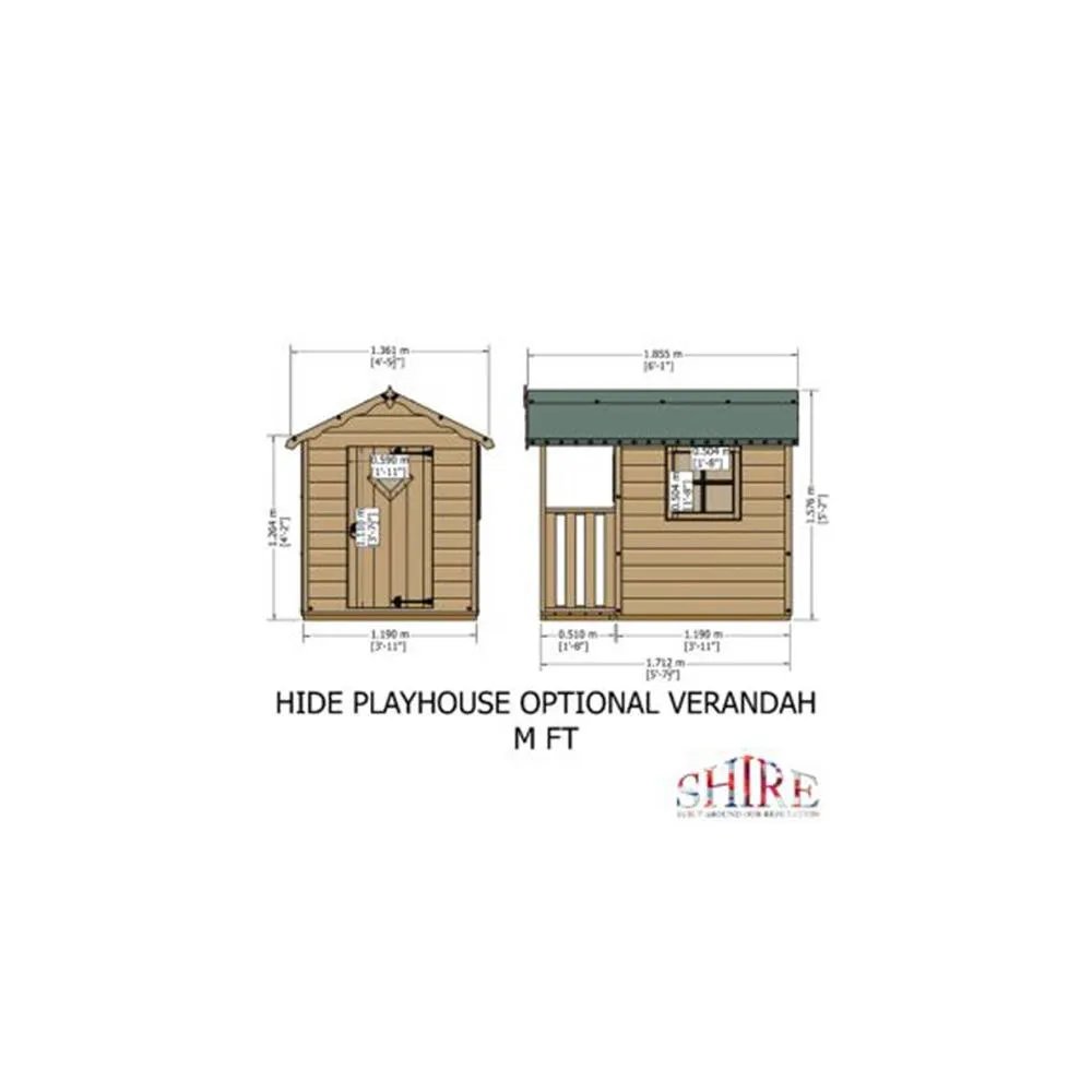 Shires Hide 4 x 4 Feet Single Door with One Fixed Window Playhouse - Verandah in Light Brown 3
