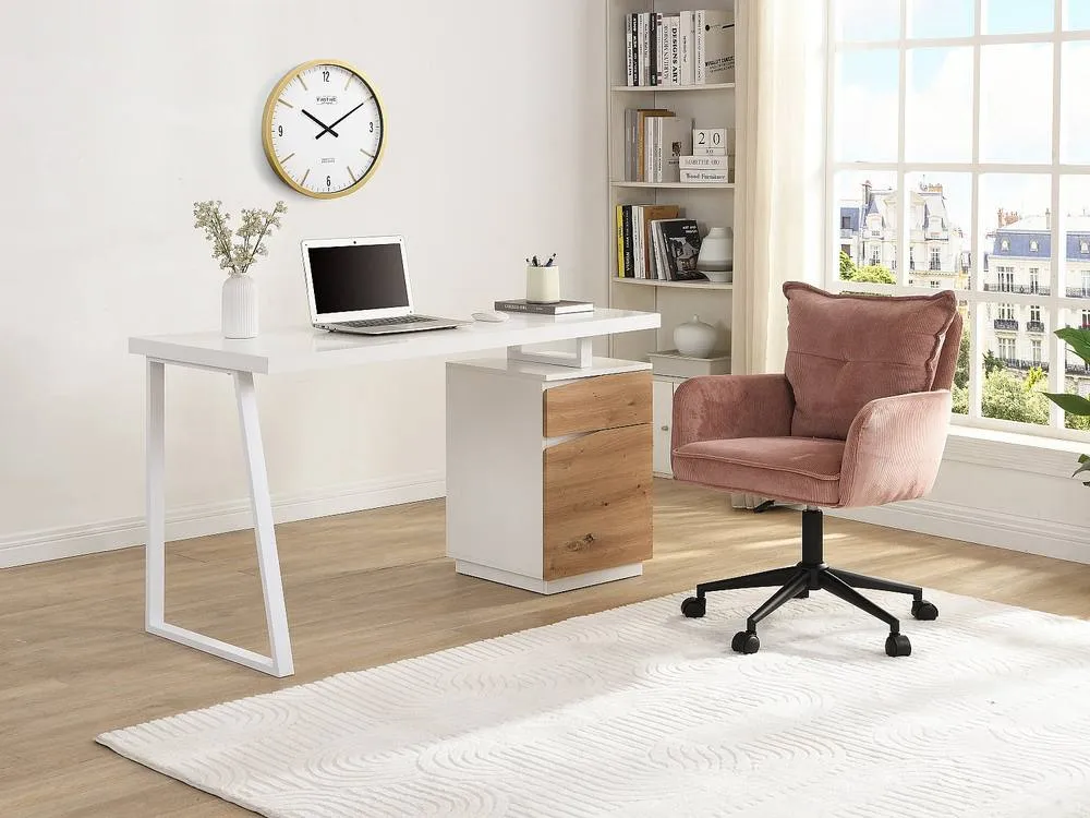 Vente-unique 1 Drawer & 1 Door Desk - MDF & Steel - Colours: Natural & White in Light Oak