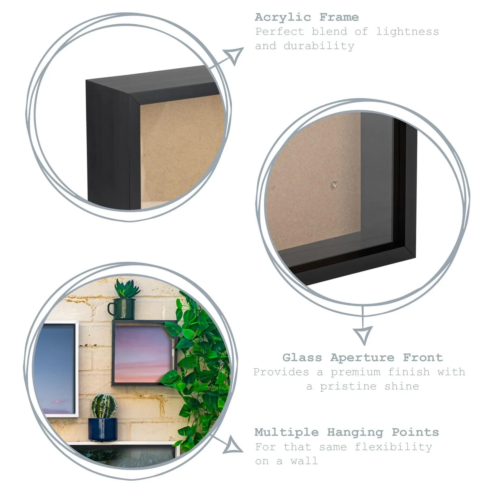 Nicola Spring 3D Deep Box Photo Frames - 8 x 8" with 4 x 4" Mount - White Mount - Pack of 2 in Black 2