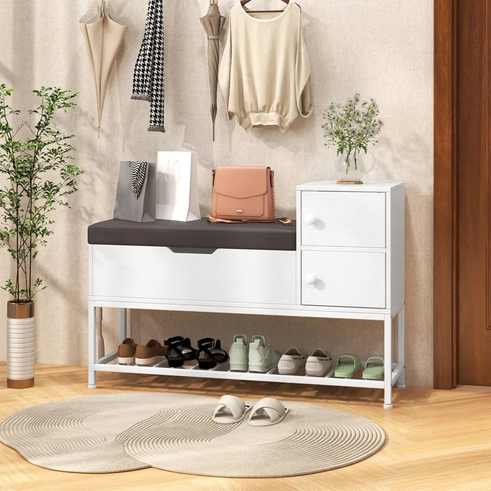 Costway Shoe Storage Bench Shoe Rack Stand with Flip Top Storage-White in White 3