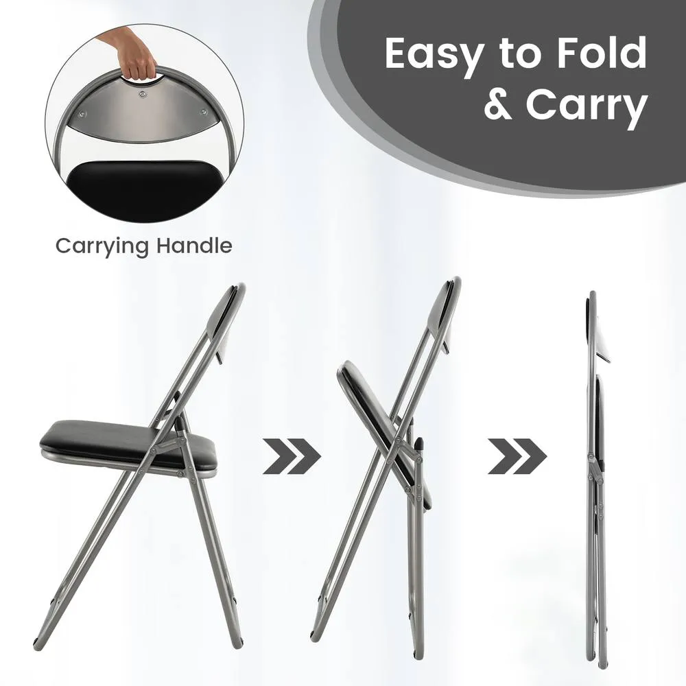 Costway Set of 4 Folding Metal Chair Padded Kitchen Dining Seat U-shaped Guest Chair in Black 4