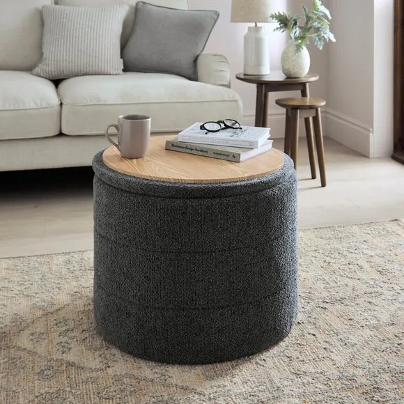 Chenille Round Ottoman with Tray 2