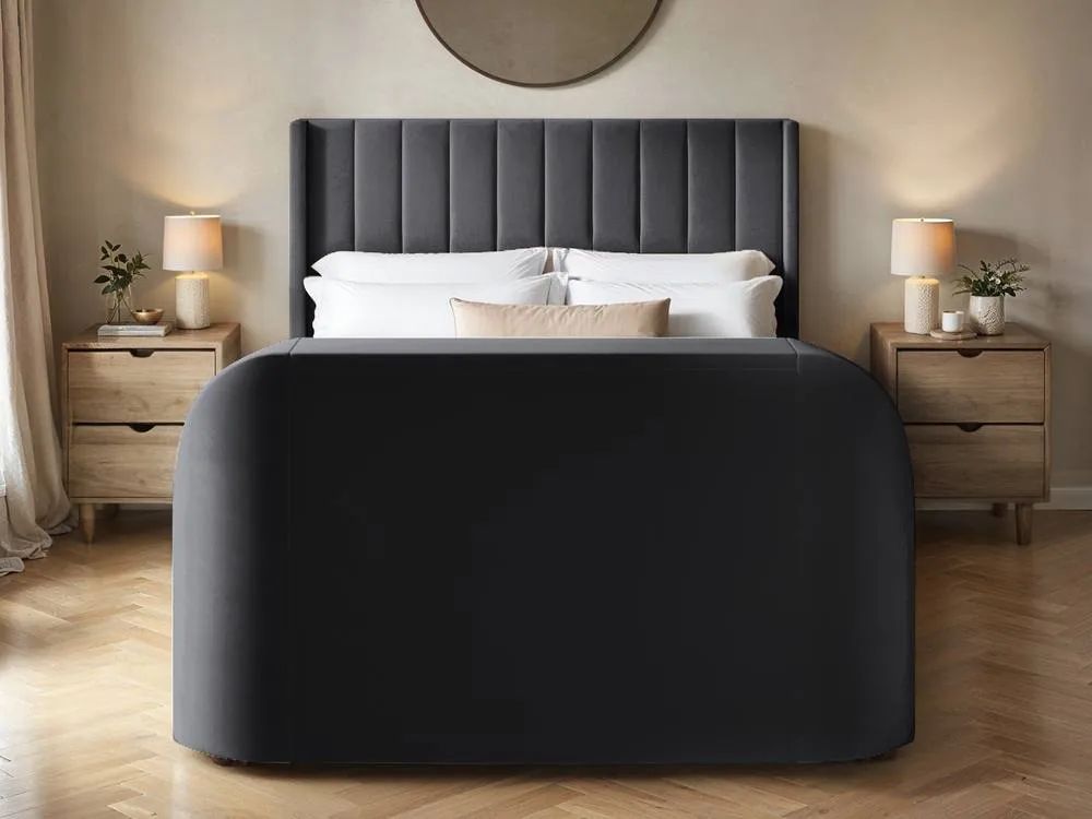 Flair Fallon TV Side Lift Ottoman Bed Charcoal Velvet in Grey 3